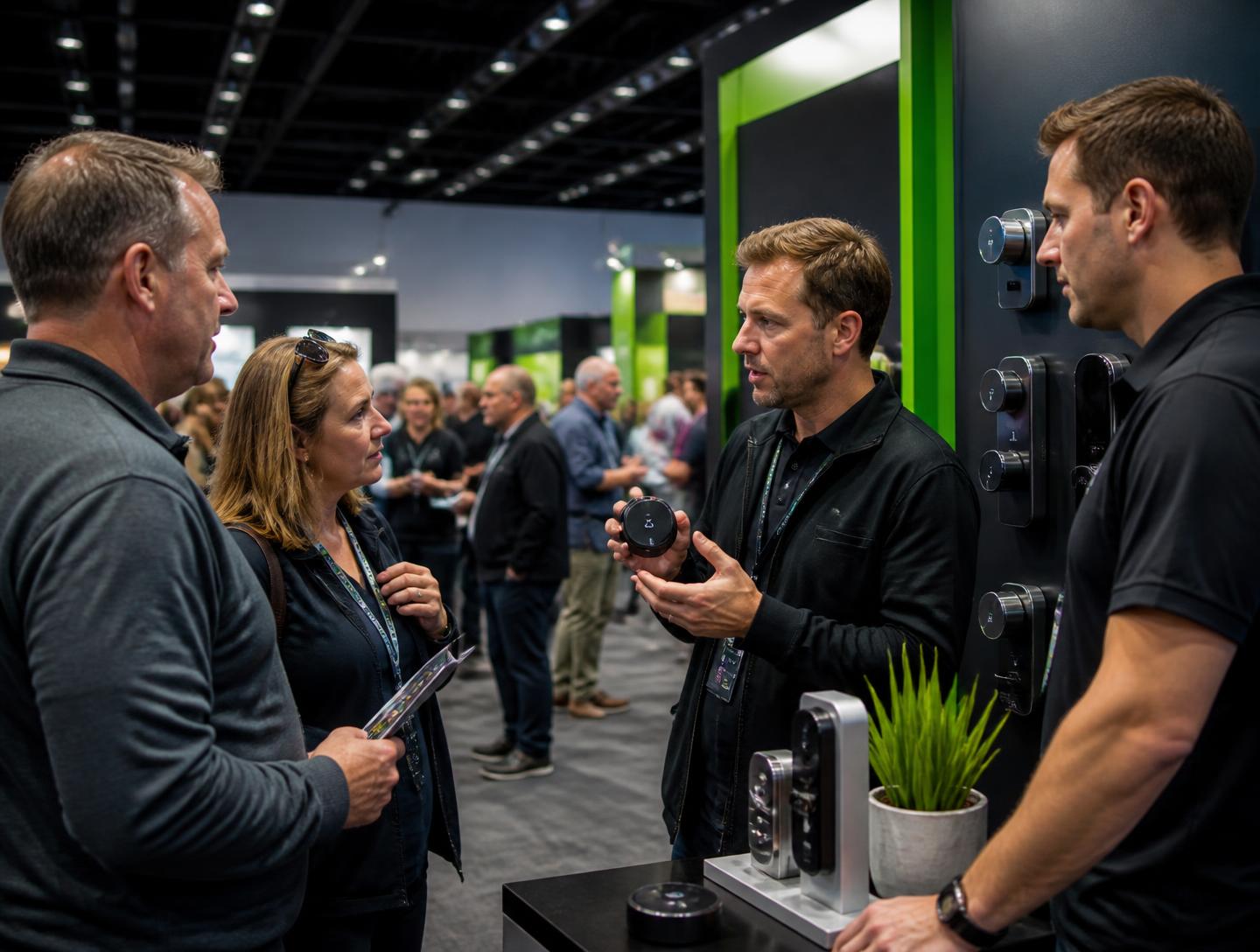 Smart-lock demonstration at a self-storage trade show